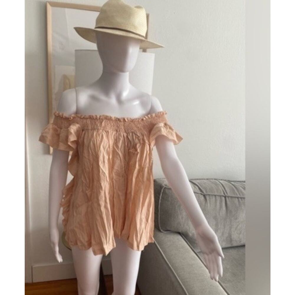 MANGO Pink Ruffles Off The Shoulder Femenine Blouse XL Coquette Summer
